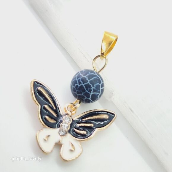 Blue Gold Toned Crystal Tibetan Butterfly Wing Costume Jewelry Pendant Gift - Picture 3 of 4